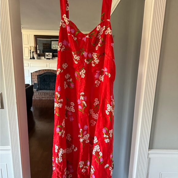 Anthropologie Dresses & Skirts - Anthropologie Red Floral Slip Dress with Pink and White Blooms